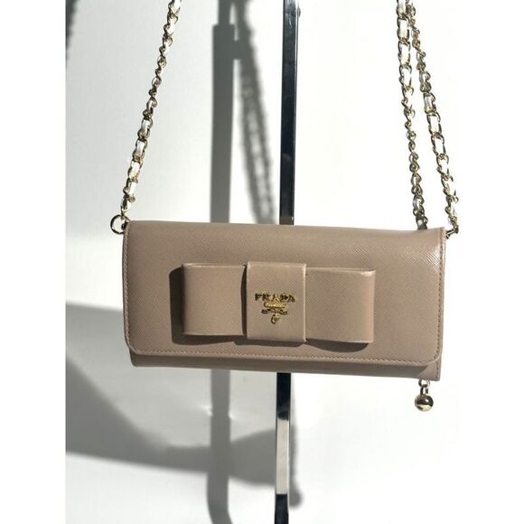 Prada Long Saffiano Ribbon/Bow Wallet on a chain